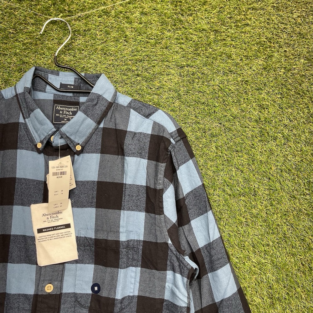 Abercrombie Fitch Dress Shirt Mens Medium Slim Fit Flannel Plaid Long Sleeve NWT
